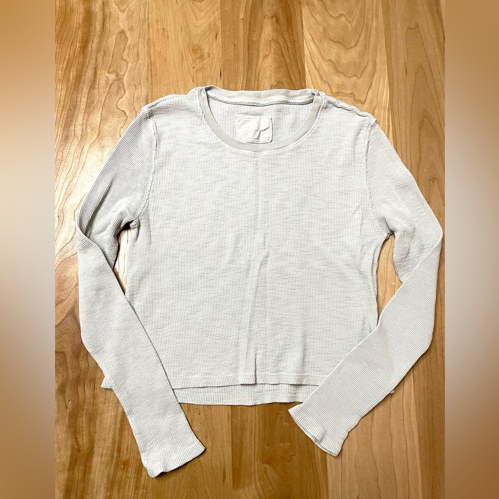 Christina Lehr Size 2 Beige Crop Thermal Cotton Shirt